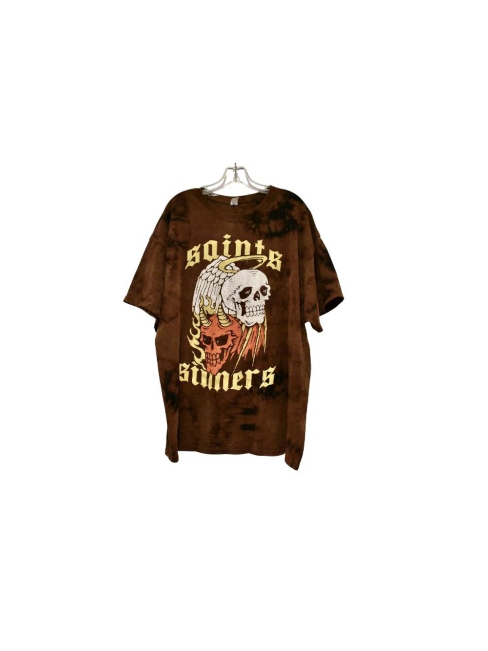 Men's Brisco Brands Brown Black Saints and Sinners Bleach Dye T-shirt Size 2X